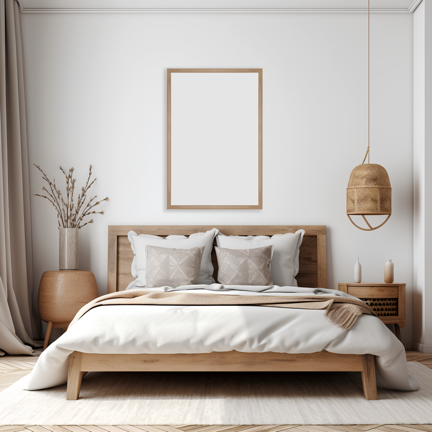 Picture Frame Mockup in a Bedroom